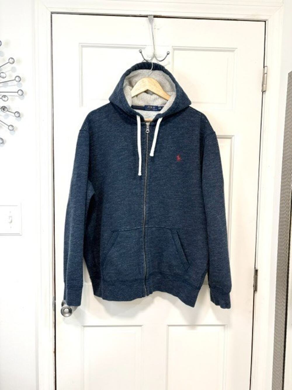 Polo Ralph Lauren Full Zip Hoodie Men’s 2XL Navy Blue Sweater Jacket Red Pony